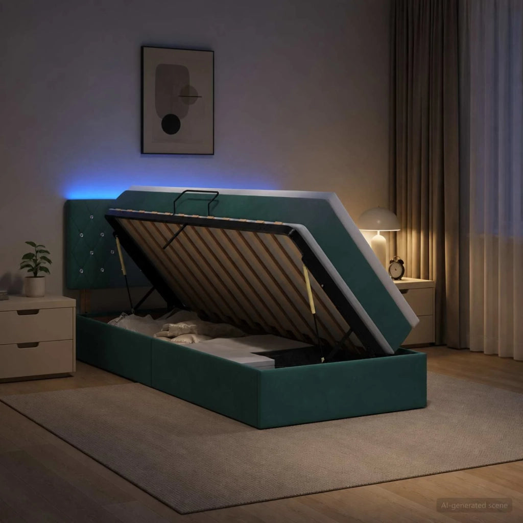 Letto con contenitore LED e materasso Verde Scuro 100 x 200 cm 3459171