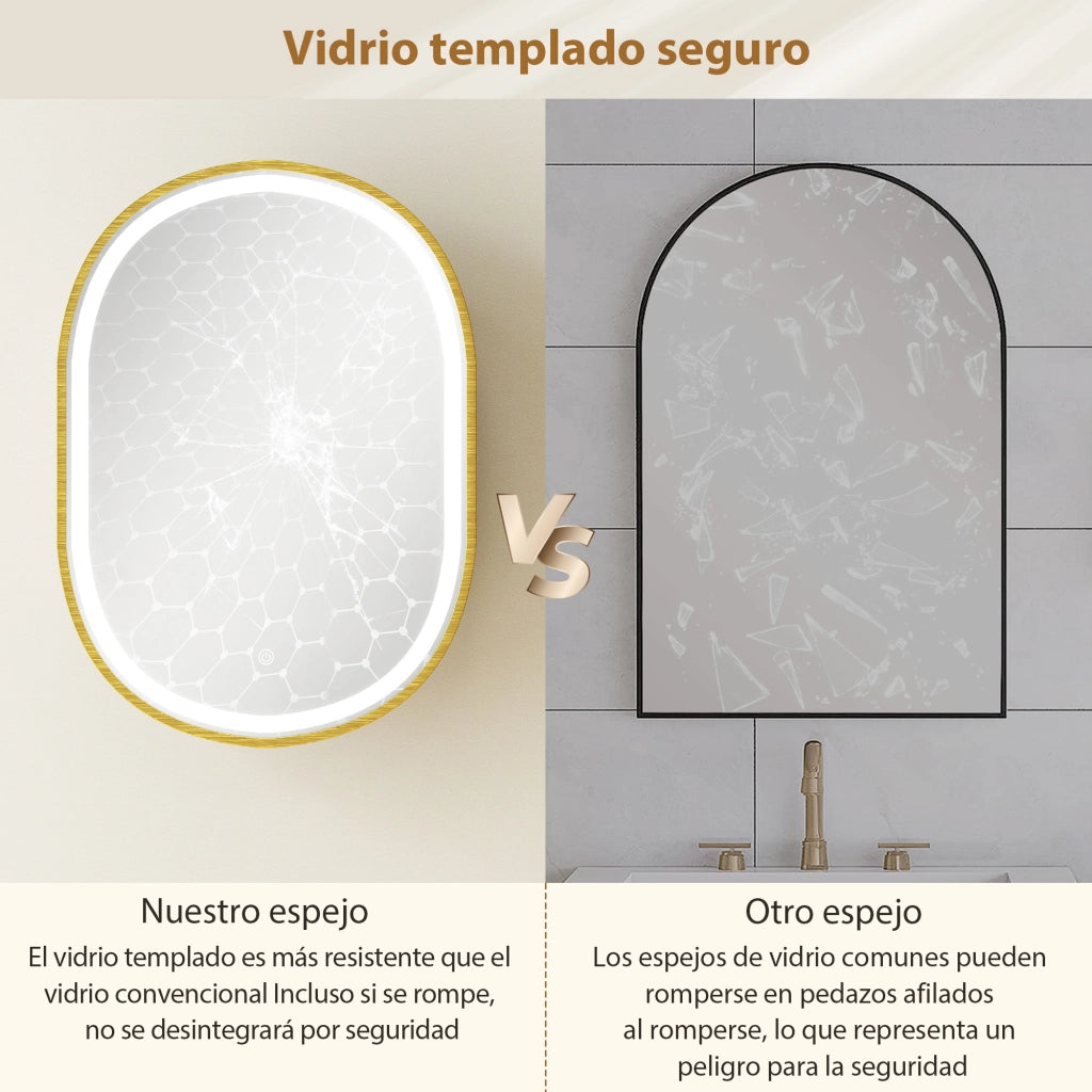 Specchio da Bagno con LED e Funzione Antiappannamento ¨C Xylo ¨C Ovale Dorato 3 Colori