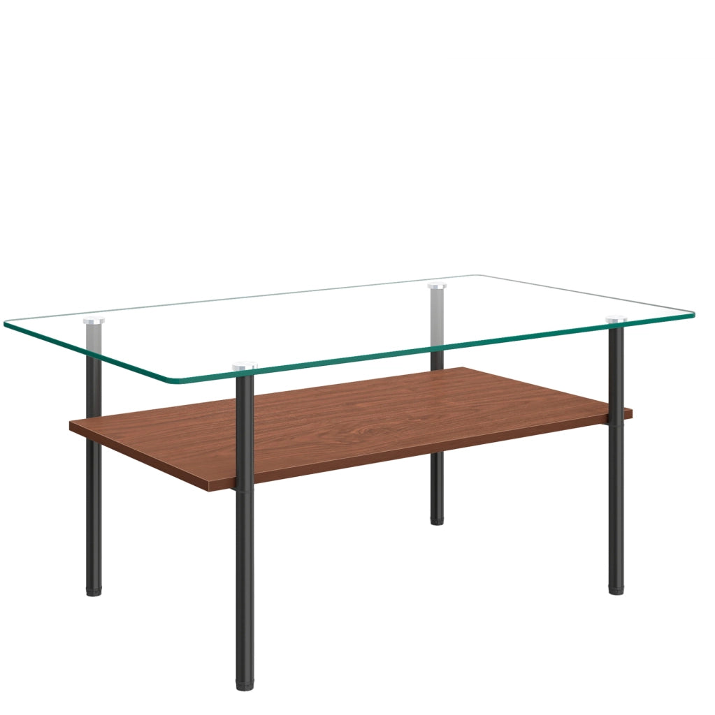 Tavolino da caffè 98x58x45 cm con piano in vetro temperato; ripiano in MDF e struttura in metallo; nero marrone