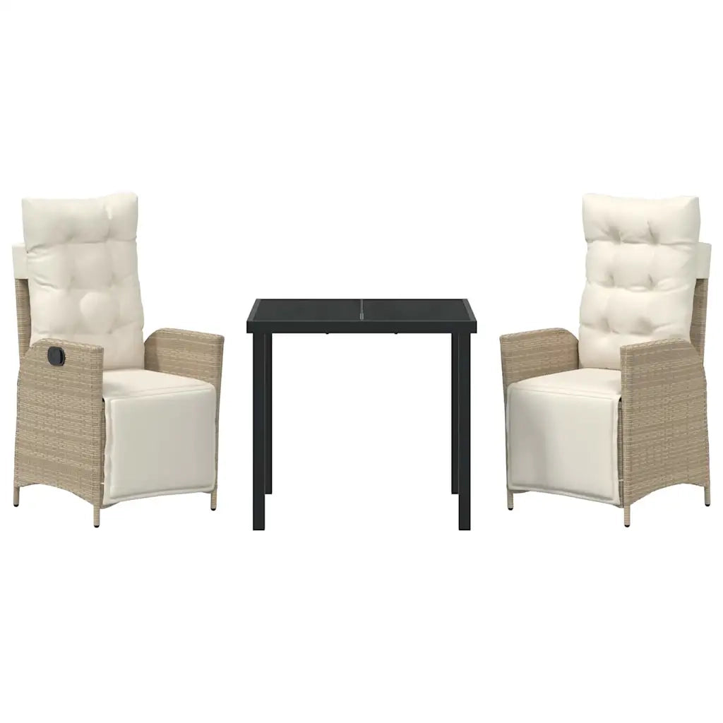 Set da Pranzo per Giardino con cuscino 3 pcs Beige polyrattan