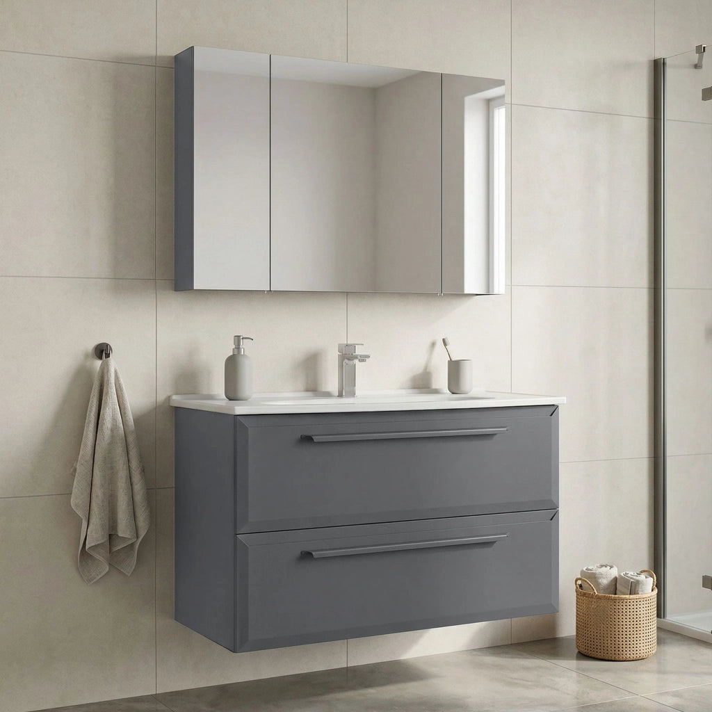 Set mobile lavabo con specchio (2 pezzi) "Nuvola 100 v2" - 100 x 50 x 62 cm - Grigio
