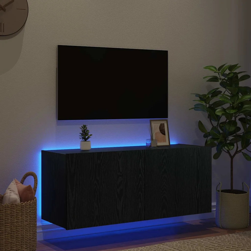 Mobile TV da parete con LED Rovere Nero 100 x 35 x 41 cm 886252