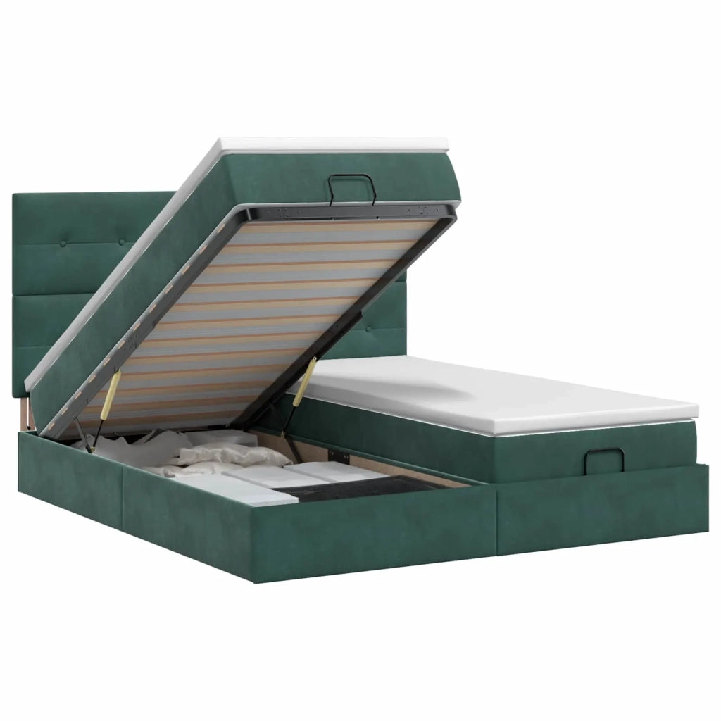 Letto ottomano con materasso 2 pz Verde Scuro Velluto 3457911