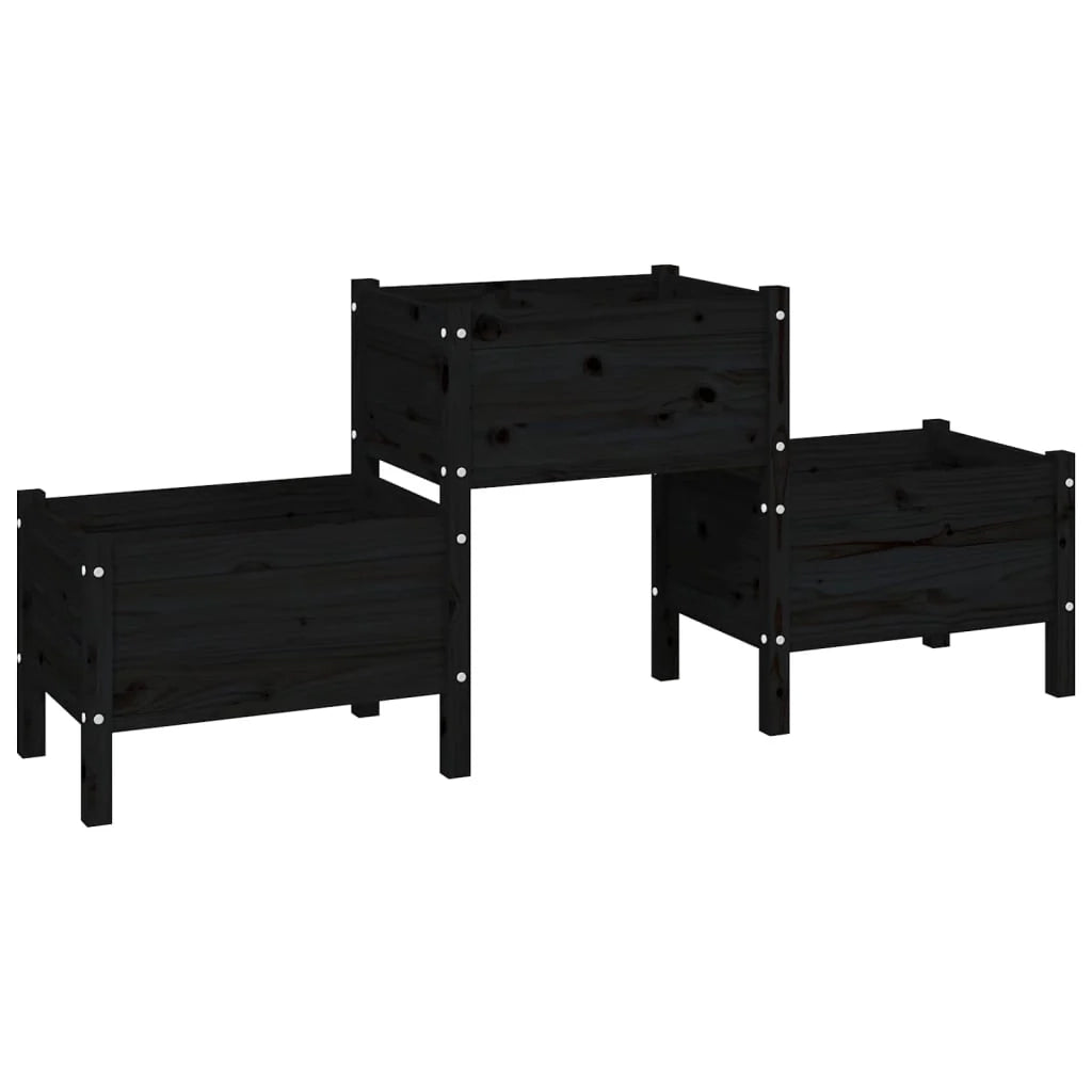 Fioriera rialzata per piante e fiori terrazza giardino 178,5 x 44 x 75 cm legno massello di pino nero 02_0037468