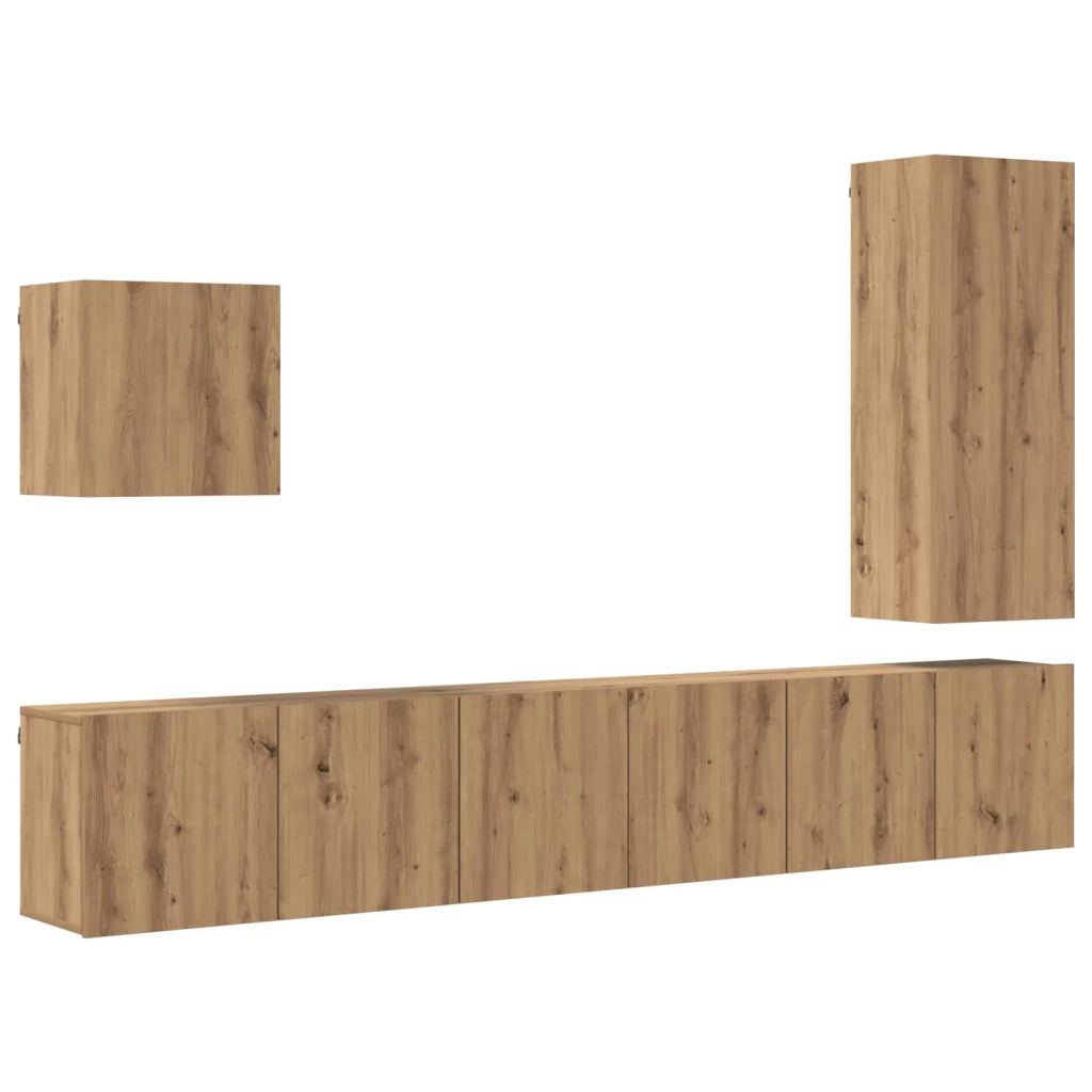 Unità TV da Parete 5 pz Rovere artigianale Legno ingegnerizzato 3402768