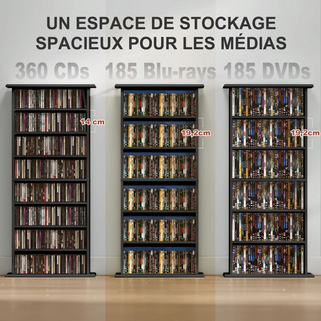 Libreria per CD e DVD con 8 scomparti e 6 ripiani regolabili ¨C Minimal ¨C nero