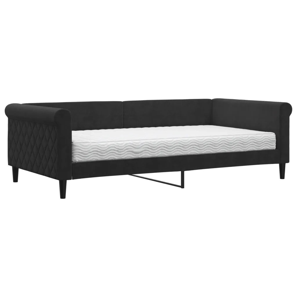vidaXL Divano Letto con Materasso Nero 100x200 cm in Velluto