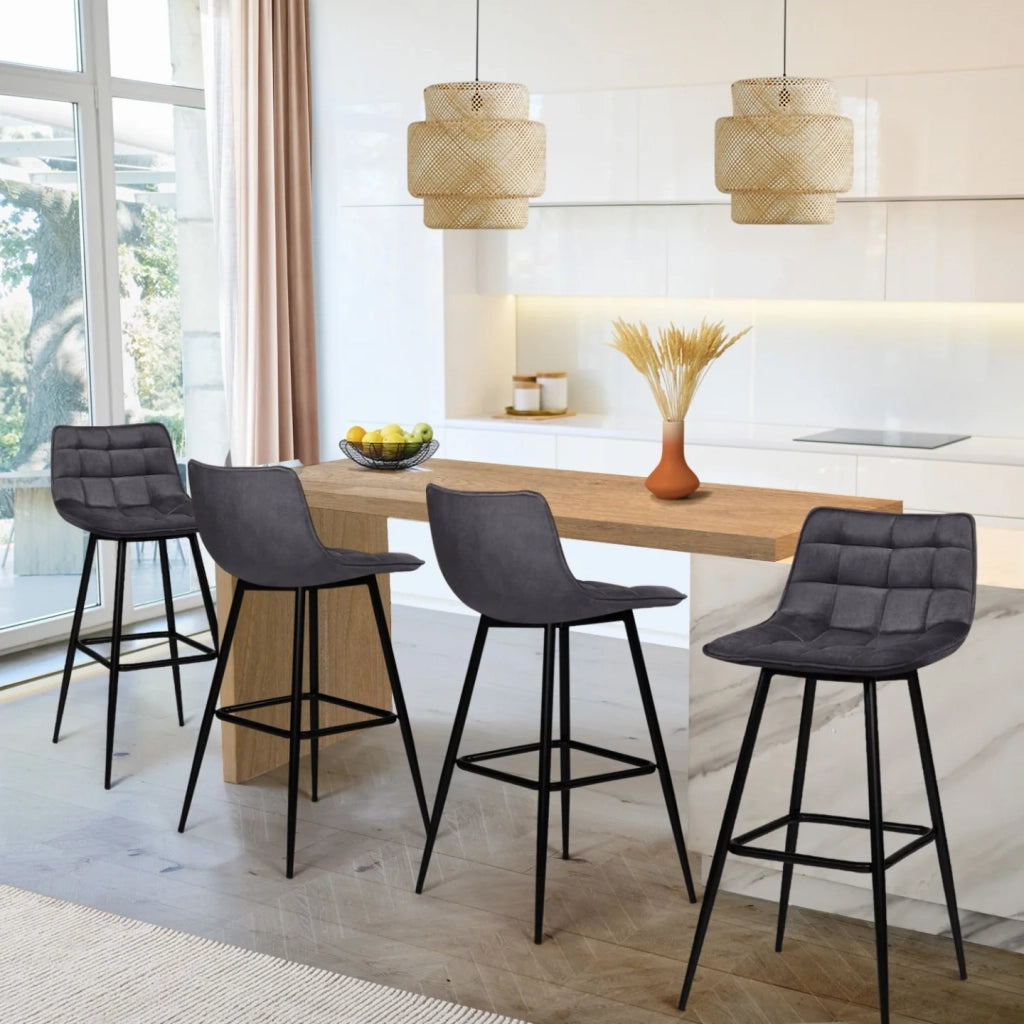 IDMarket - Set di 4 sgabelli da bar MADY in velluto grigio scuro