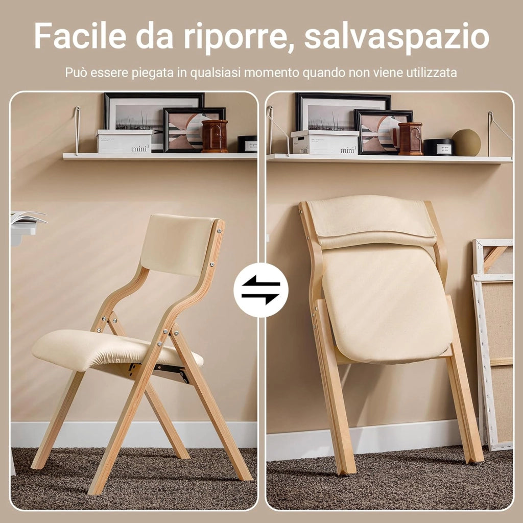 Sedia Pieghevole da Pranzo con Seduta e Schienale Imbottiti, Design Elegante e Salvaspazio, Comoda e Resistente, Facile da Riporre, Perfetta per Cucina, Ufficio e Esterno, Beige FST40-W