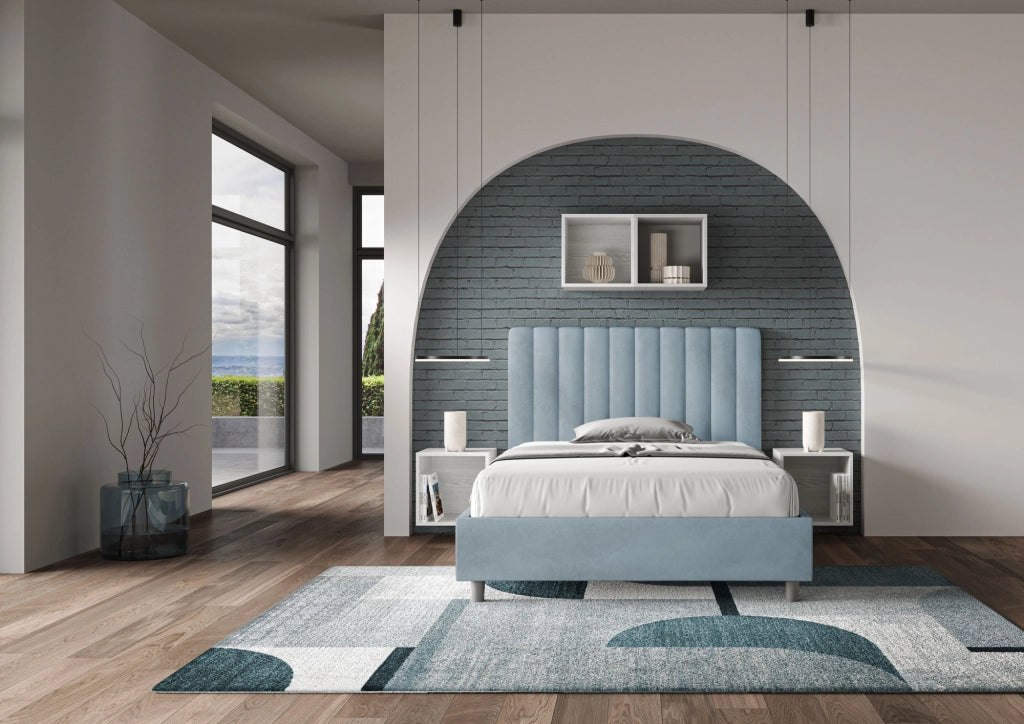 BS COM Letto una piazza e mezza contenitore imbottito 120x210 microfibra azzurro