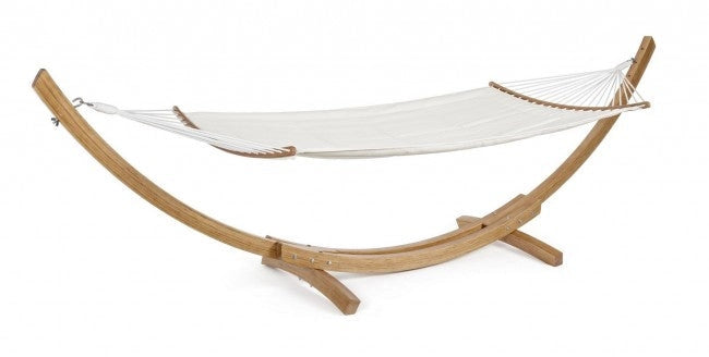 Amaca da Giardino 383x89x120h cm con Supporto di Legno in Tessuto Bianco