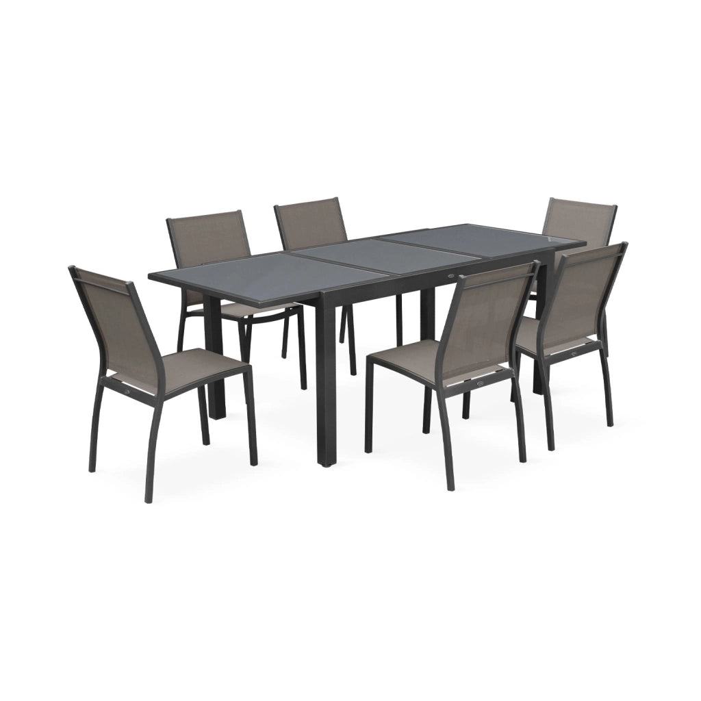 Set tavolo da giardino allungabile in alluminio con 6 sedie, grigio