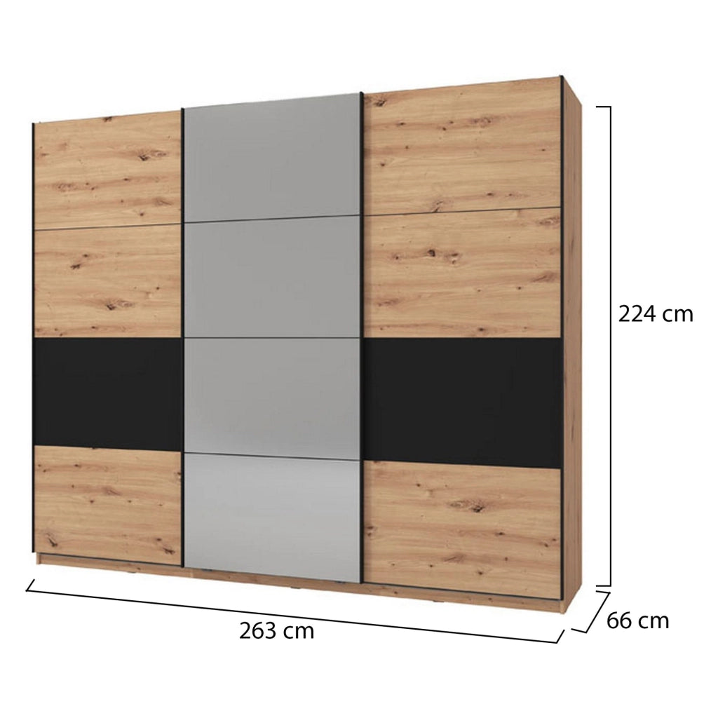 Armadio Camera da Letto Lavenone, Guardaroba Grande Appendiabiti, 262.5x224h cm Marrone Rovere Nodi