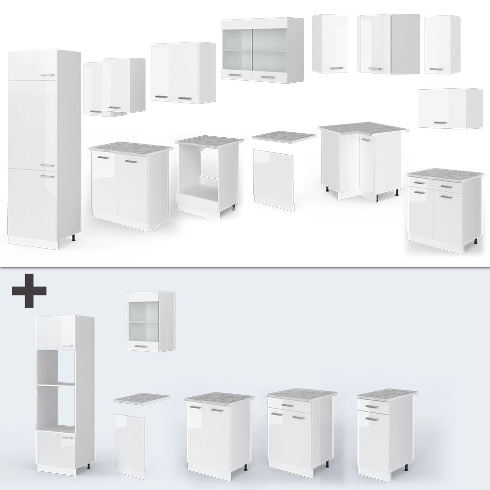 Cucina angolare completa R-Line Bianco lucido/Bianco 287 x 227 cm, PL Antracite Vicco
