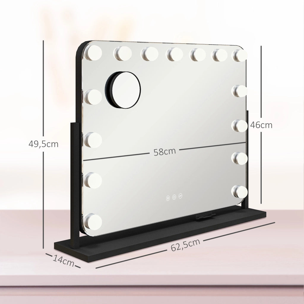 Specchio da Toeletta Rotante con LED ¨C zephmum ¨C Nero 58x46 cm
