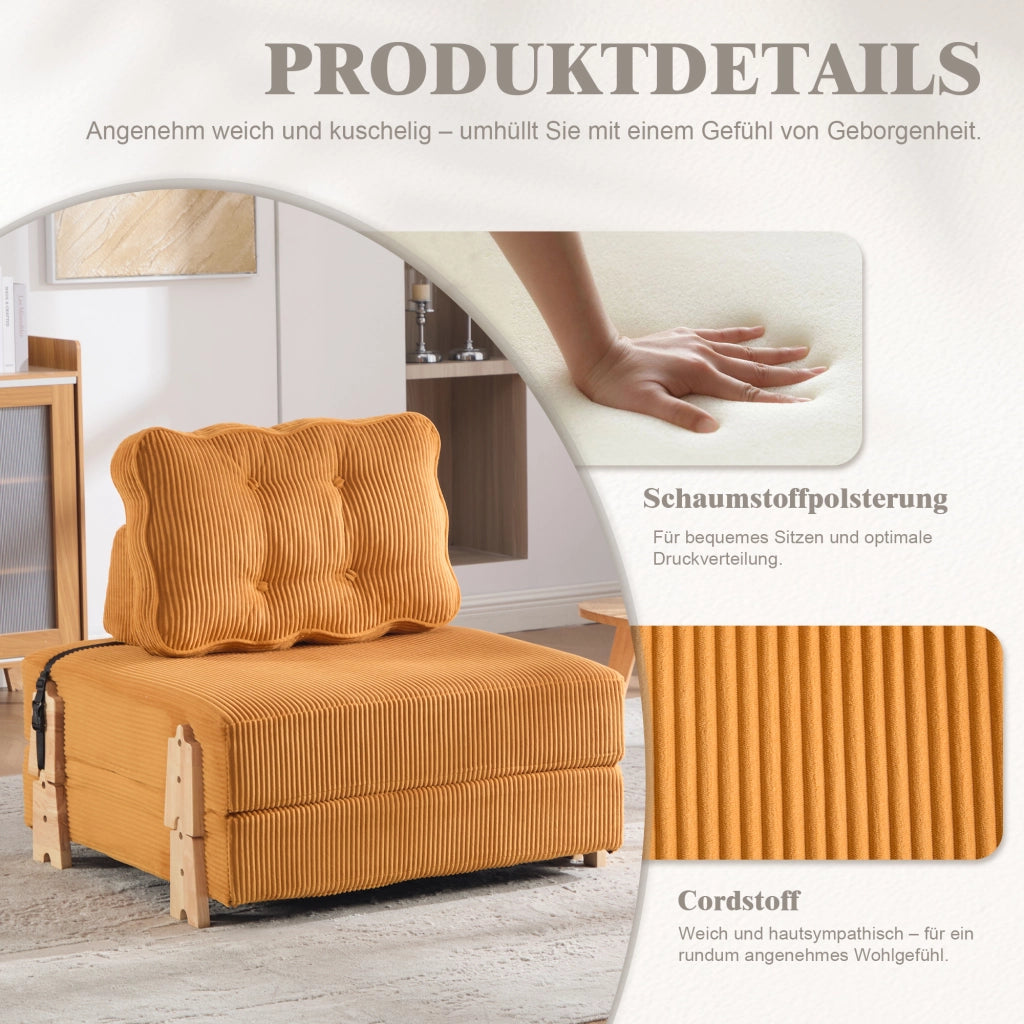 Divano letto singolo ¨C Minimal ¨C arancio corda gambe in legno