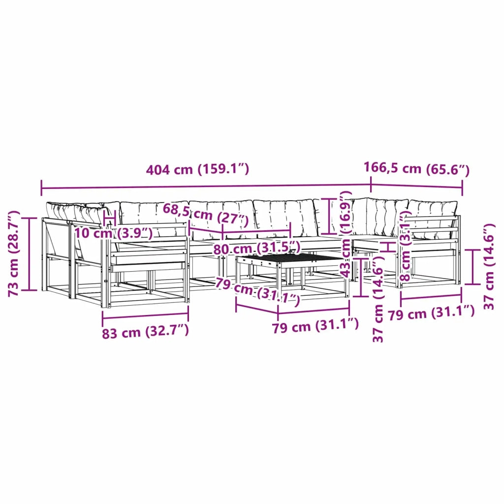 Set di divani da esterno 8 pz Bianco e Nero 3388506