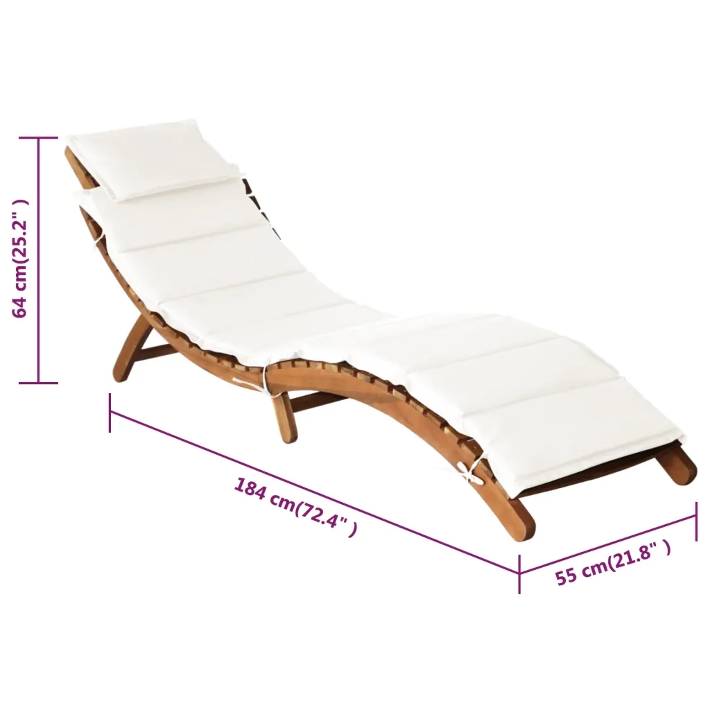 Lettini PrendiLettino sole | Sdraio da giardino | Lettino da sole con Cuscini 2 pz Bianco Crema Massello Acacia