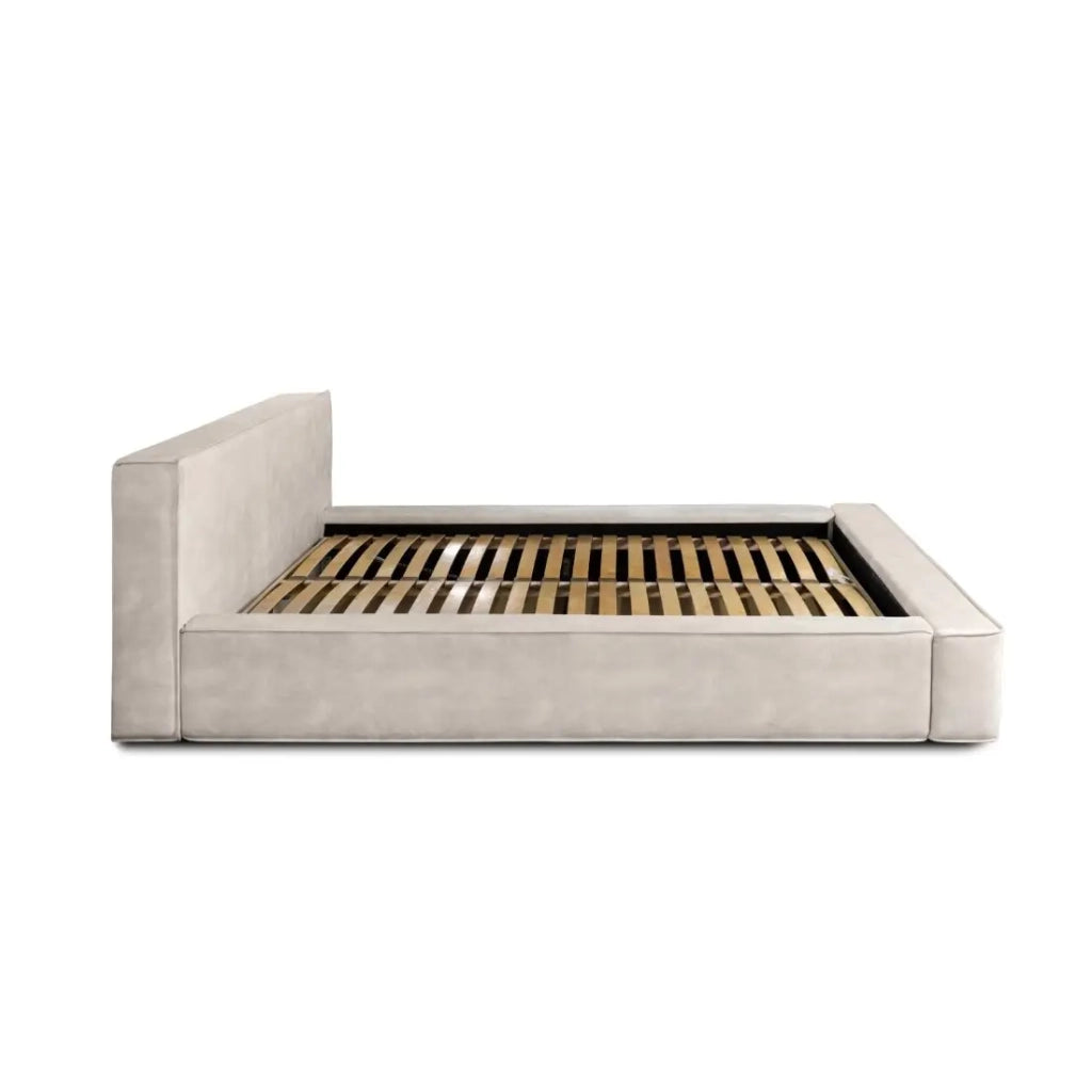 Letto contenitore VELORA – Sabbia – 180x200 cm – Tessuto velluto morbido – Rete sollevabile – Contenitore integrato