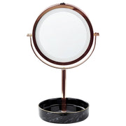 Specchio trucco con luci LED e telaio in ferro Ø 20 cm in color oro rosa e nero moderno