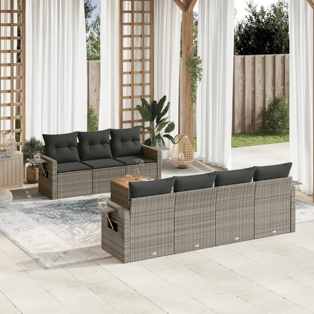 Set Divano da Giardino 8 pz con Cuscini Grigio in Polyrattan 3256802