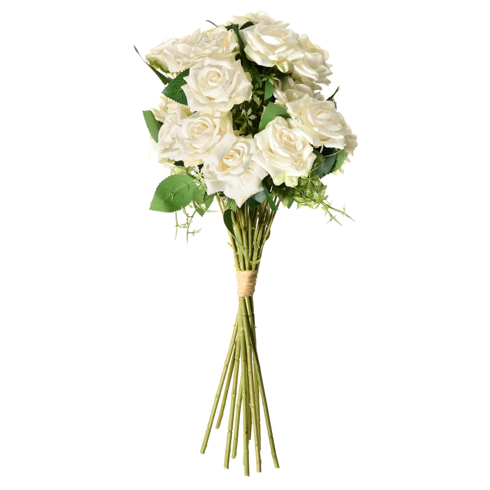 Bouquet di fiori artificiali Rose bianche Composizione decorativa artificiale 55 cm Decorazione da tavolo fatta a mano Soggiorno Sala da pranzo