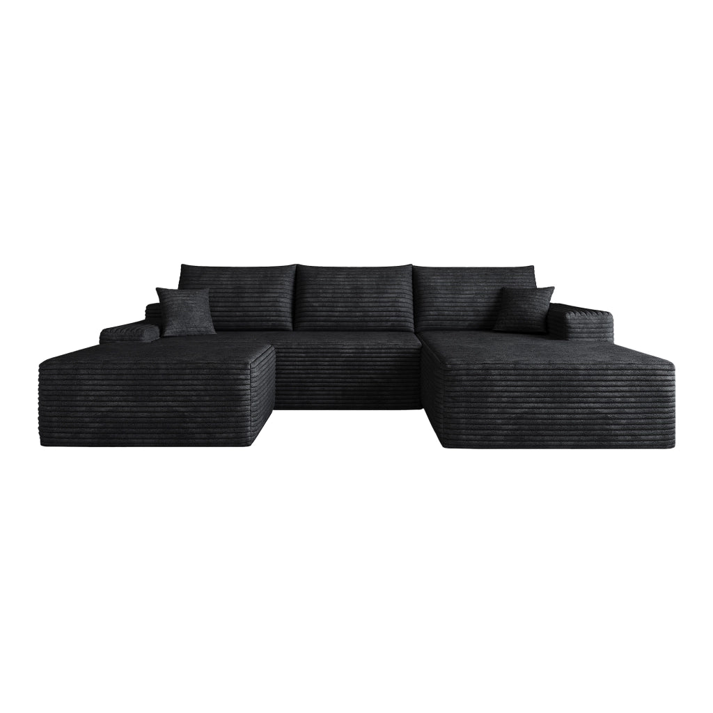Divano angolare modulare 270 cm - con chaise longue e schiuma elastica - in tessuto nero