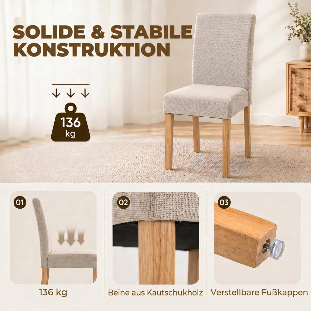Set di 2 Sedie da Pranzo Imbottite ¨C zephmum ¨C Legno di Hevea, Grigio