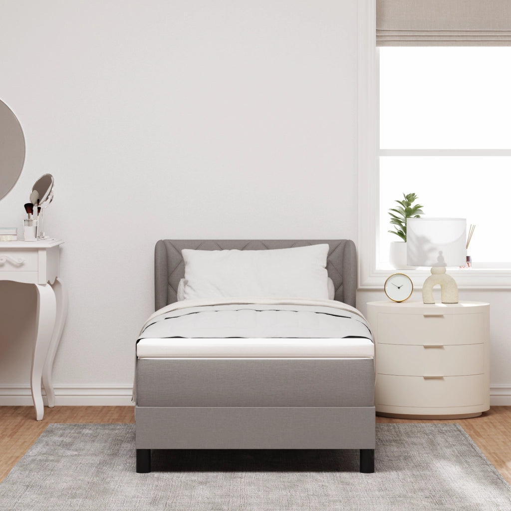 Letto Box Spring con Materasso in Tortora, 90x190 cm, Tessuto
