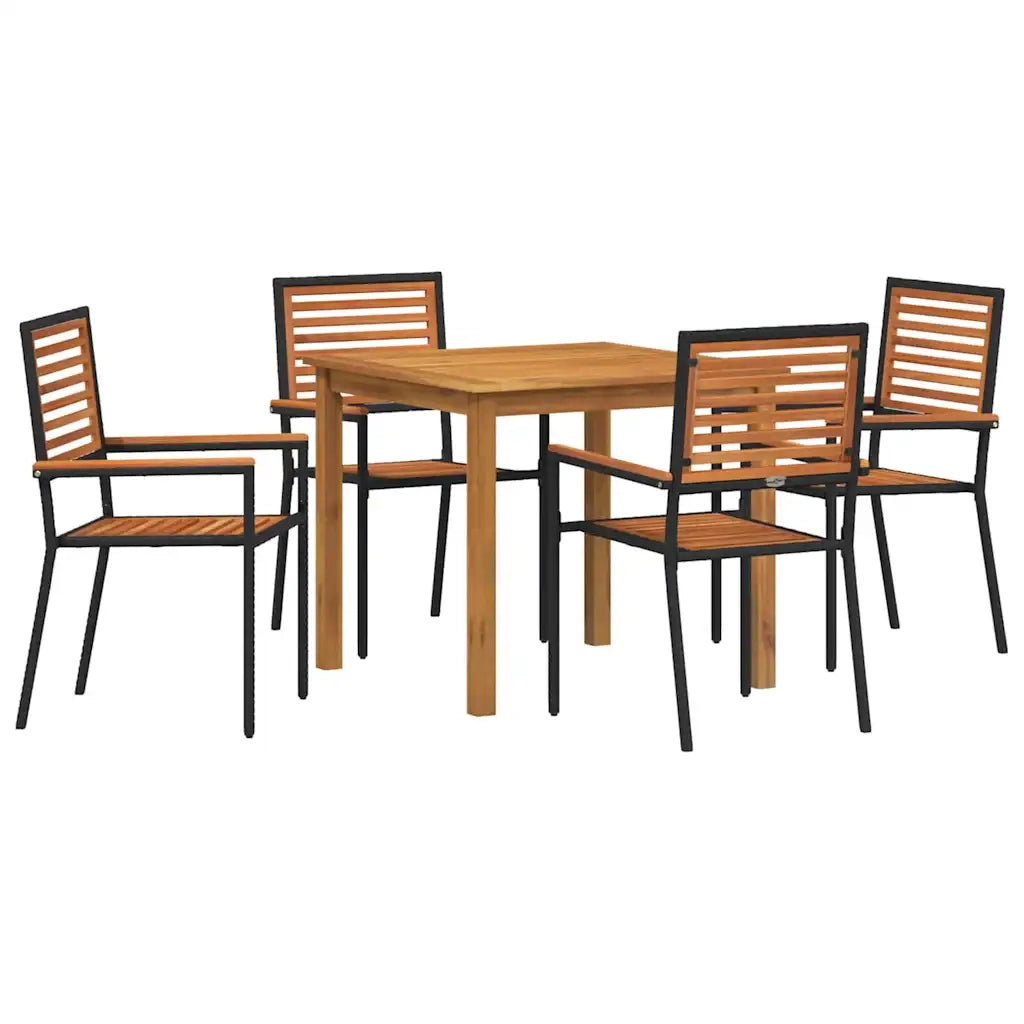 Set da Pranzo per Giardino 5 pcs Nero Legno di Acacia Massello 3365514