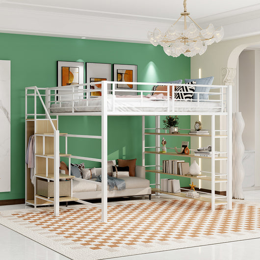 Lit enfant 140x200 cm con ripiano di sicurezza, contenitore e piccolo armadio - Xylo - Bianco