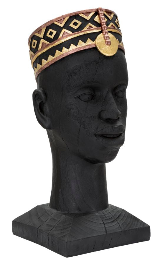 Statua Uomo Masai 25x56x25 cm in Poliresina Nero/Oro