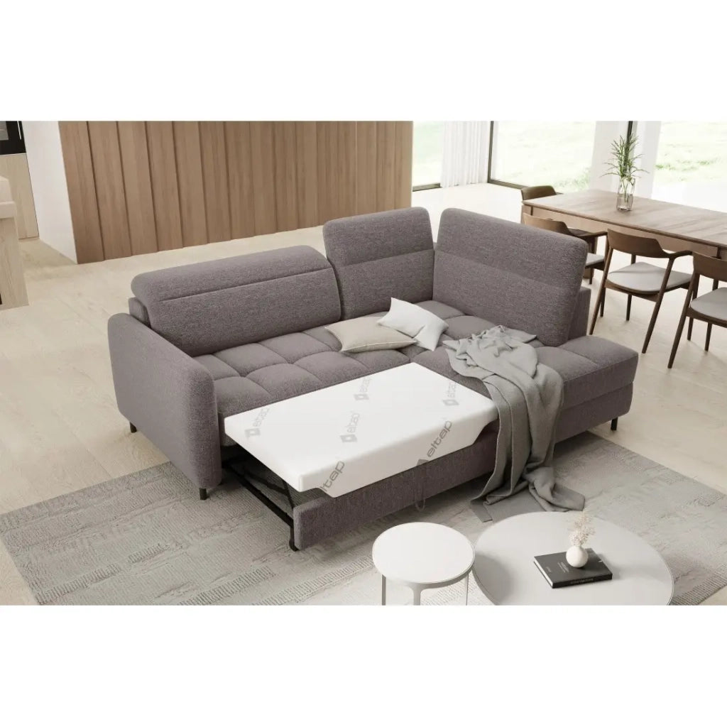 Divano ad angolo destro convertibile BARNEA 208 cm marrone con contenitore