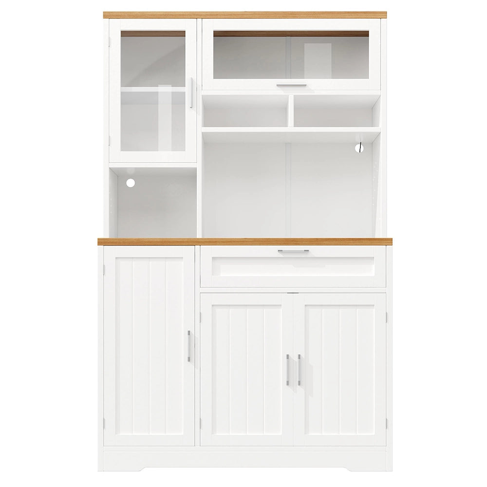 Armadio da cucina alto con vetrina - Xylo - 104x40x180 cm - Bianco/Nero - Illuminazione LED per cucina e soggiorno