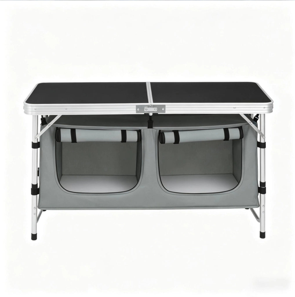 TAVOLO PIEGHEVOLE DA CAMPEGGIO 120 x 47 cm ALUMINIO MDF NERO/GRIGIO