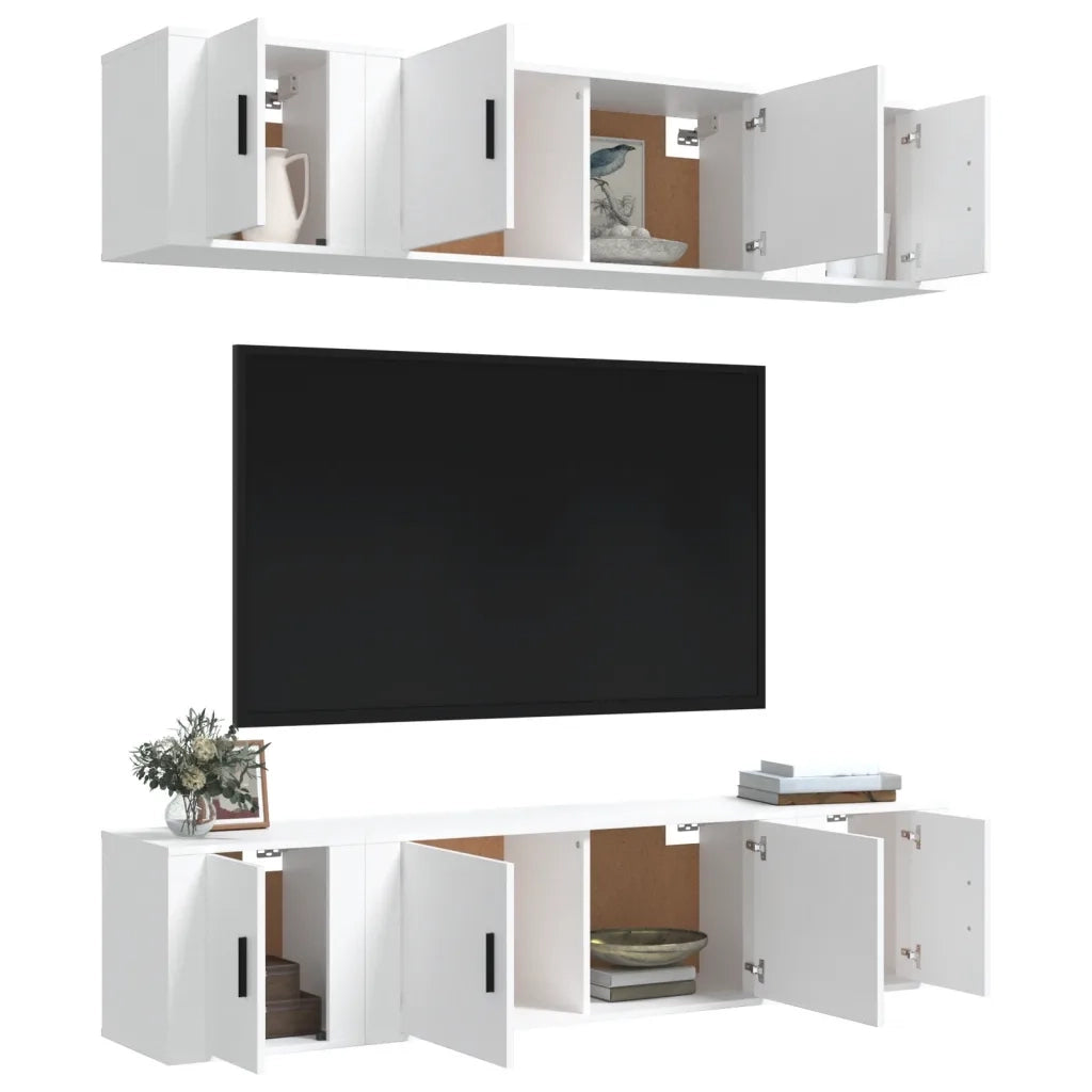 Set di Mobili Porta TV 6 pz-Set di 6 Credenza per TV Bianco in Legno Multistrato 871581