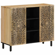 Mobiletto laterale 90 x 33 x 75 cm con ampio spazio contenitivo stile retrò realizzato in legno massello di mango 02_0047295