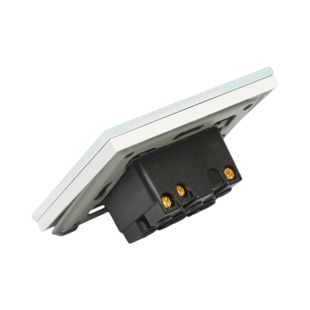 Interruttore doppio, bianco, da incasso, 220V, 16AX, spia luminosa, cornice in vetro 86x86x34mm