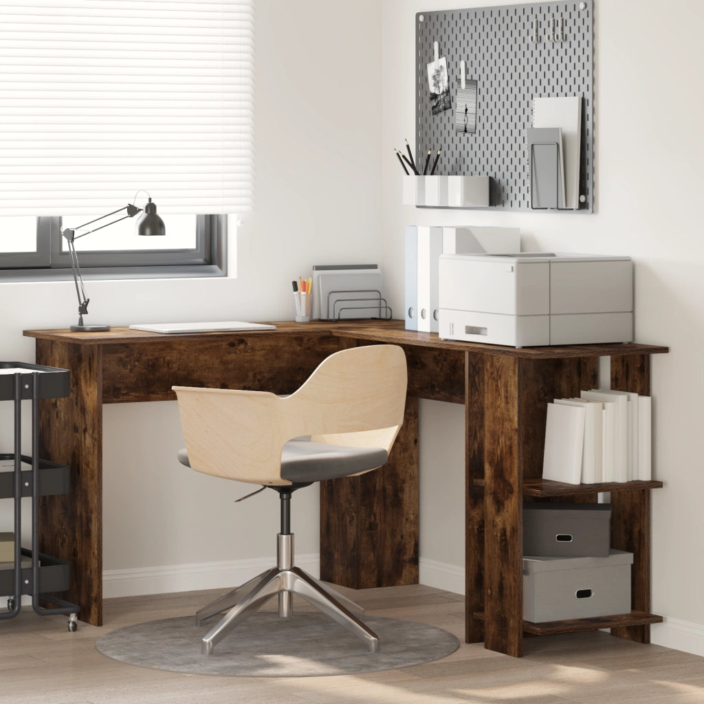 Scrivania Angolare Marrone Rovere Affumicato Legno Ingegnerizzato