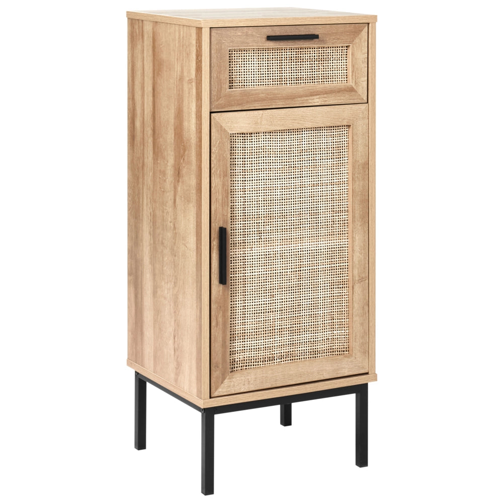Mobiletto da bagno in particelle di legno chiaro Rattan intrecciato 40 x 92 cm Boho Design