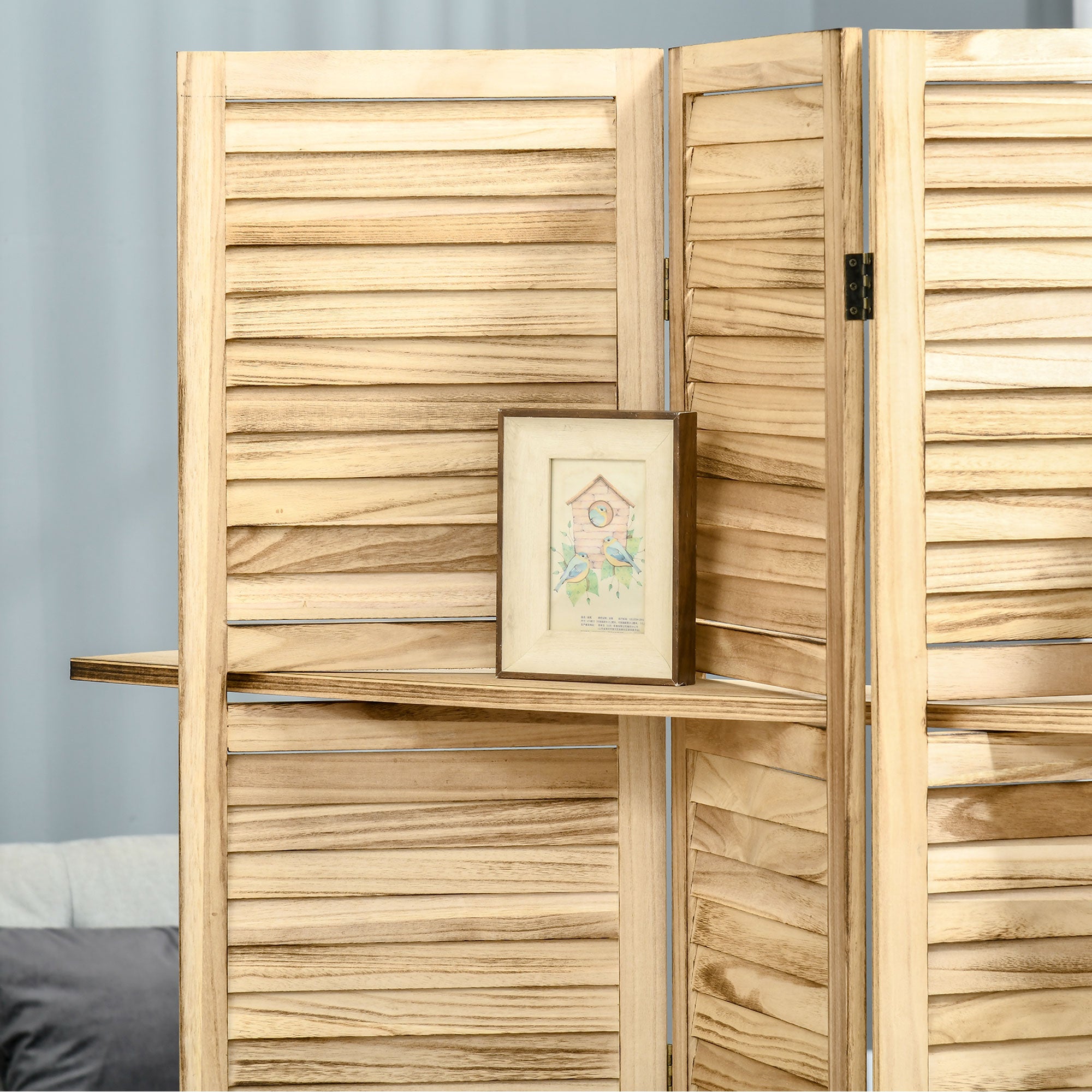 Paravento Divisorio per Interni Pieghevole 162x170 cm a 4 Ante con Ripiani in Legno di Paulonia Legno