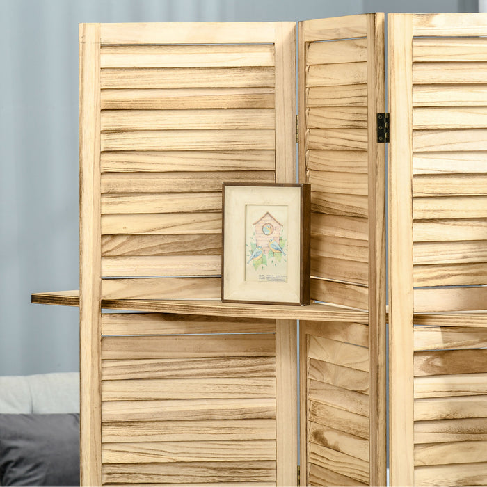 Paravento Divisorio per Interni Pieghevole 162x170 cm a 4 Ante con Ripiani in Legno di Paulonia Legno