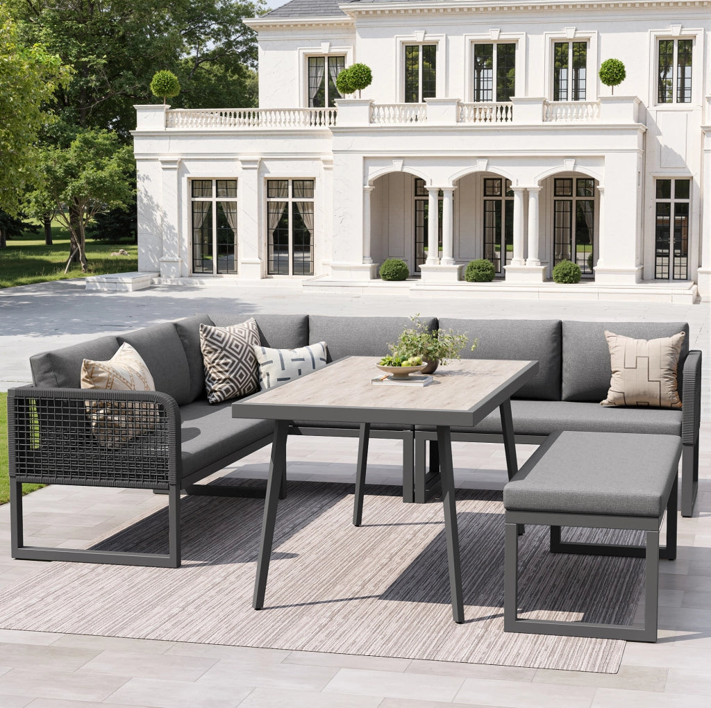 Set divano da giardino; cuscini extra spessi e modularit脿; PE rattan; grigio