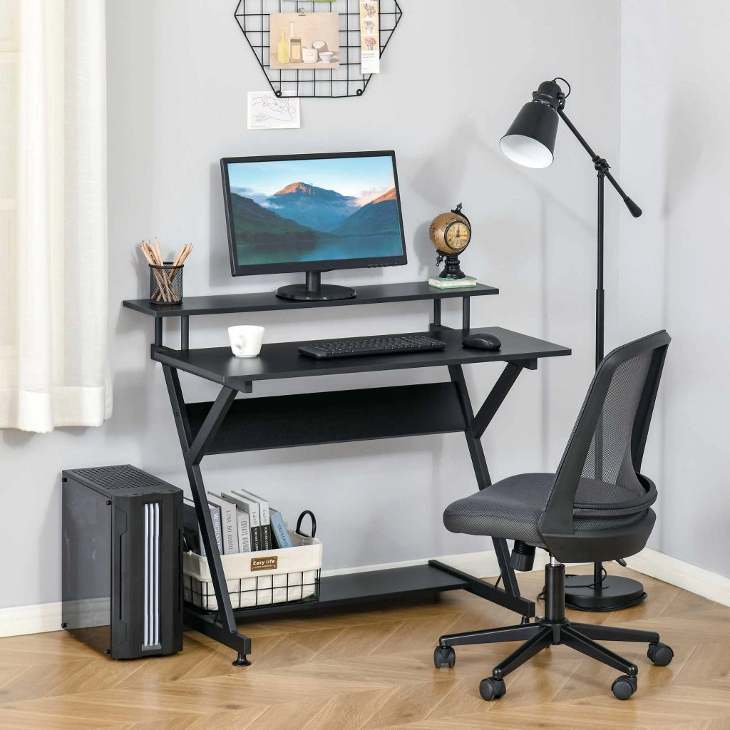 Scrivania Gaming 100 cm con Supporto Monitor ¨C zephmum ¨C Legno e Metallo Nero