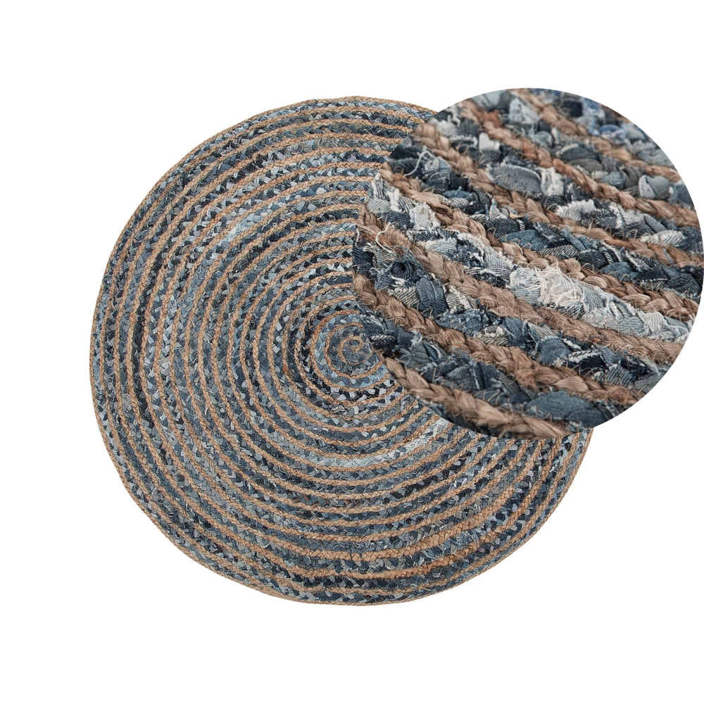 Tappeto tappetino Iuta Blu Rotondo Boho Soggiorno ø 120 cm stile moderno