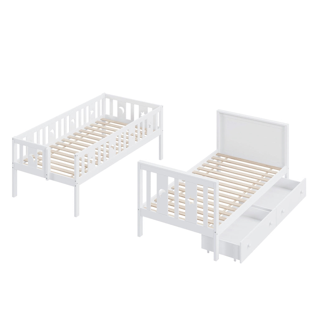 Letto a castello per bambini 90x200 cm con scala contenitore e 2 cassetti bianco