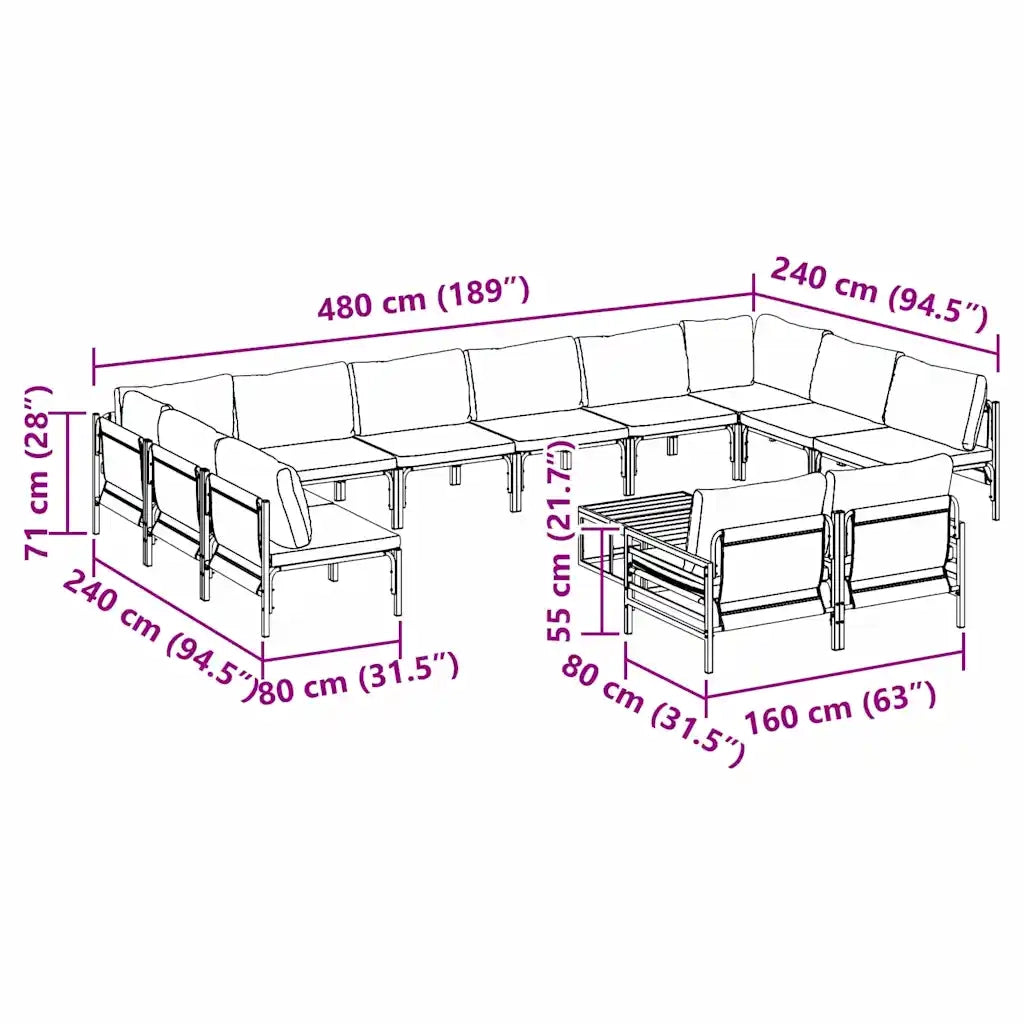 vidaXL Set Divano da Giardino 13 pcs Antracite Acciaio