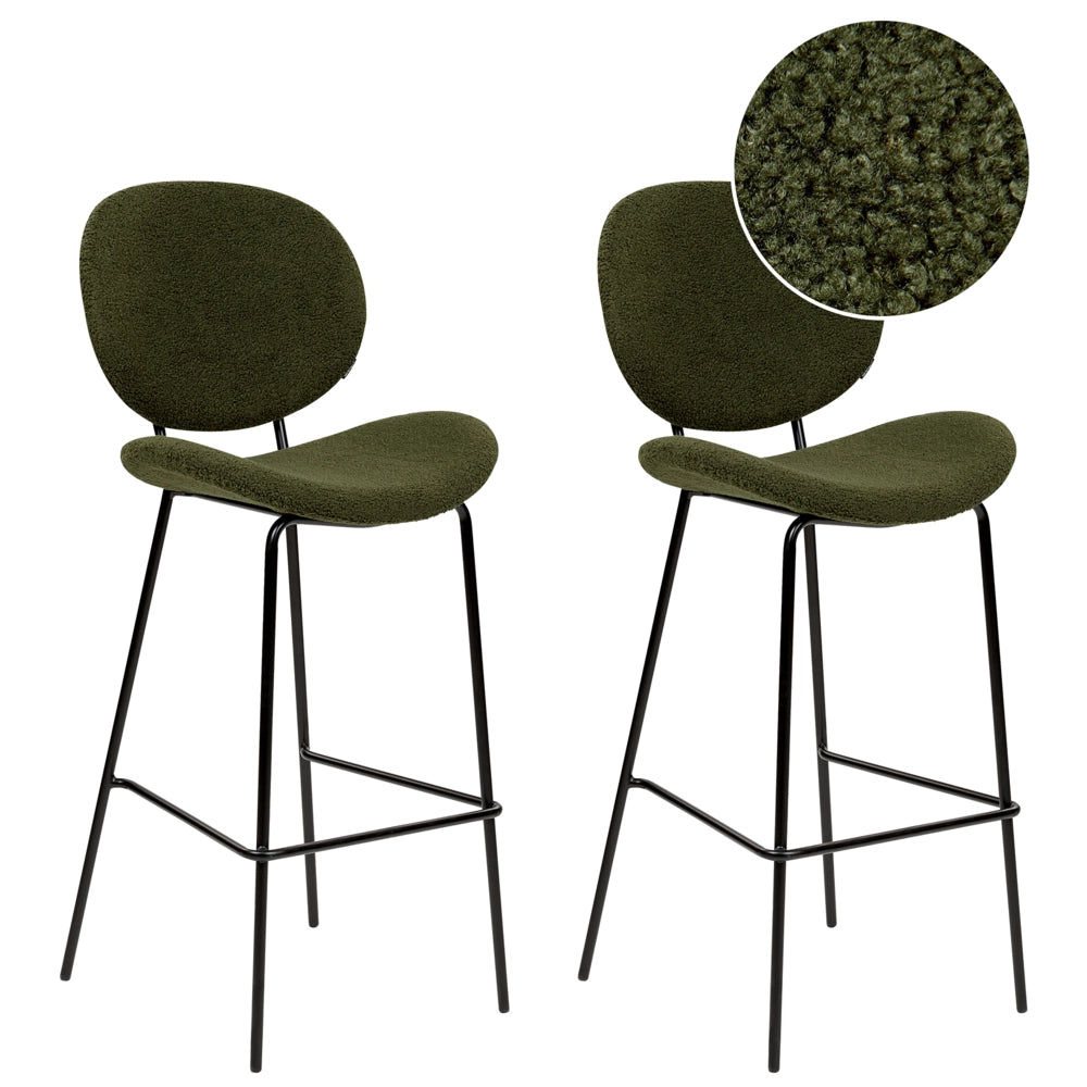 Set di 2 sedie da pranzo Verde Scuro con gambe senza braccioli Bouclè PU Gambe in ferro nero Design contemporaneo e retrò Sedute per la sala da pranzo