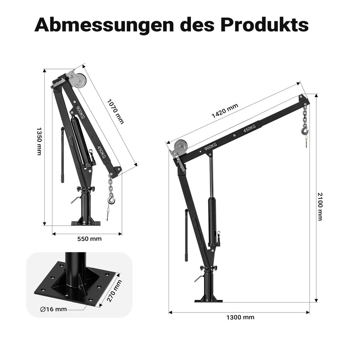 Gruetta per pick up idraulica con verricello max 900 kg 1800 mm girevole a 360° Mini gru di sollevamento