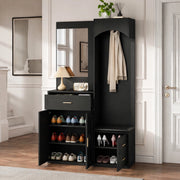 Mobile ingresso compatto 4 in 1 con specchio; scarpiera e appendiabiti; 110x33x185;5 cm; nero
